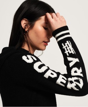 Superdry Sleeve Logo Hoodie Női Kötöttáru Fekete | TYSWG8712